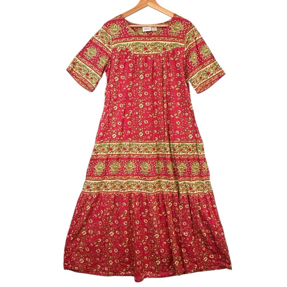 Vermont Country Store Boho Print Cotton Muu Muu Maxi Dress SIZE MEDIUM Pockets